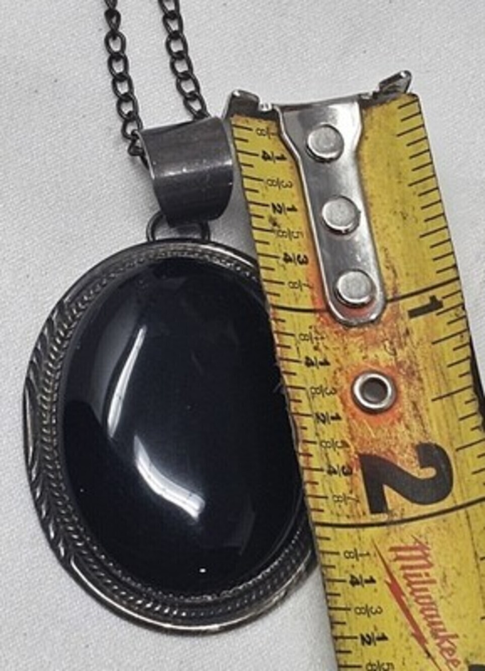 HL Herman Lee Navajo Vintage Sterling Silver Pendant Black Onyx Cabochon Large - Picture 8 of 9